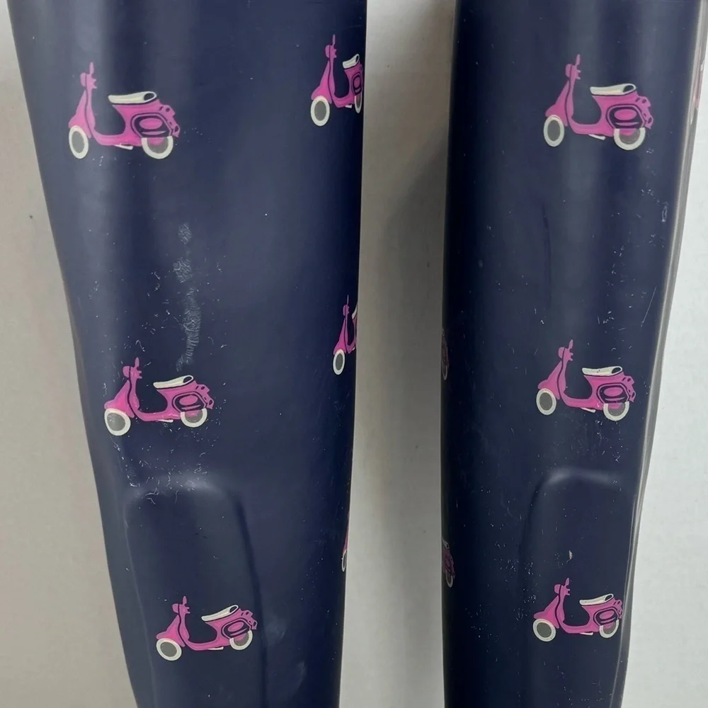 J. Crew Vintage Wellies Blue Rubber Rain Boots Vespa Print